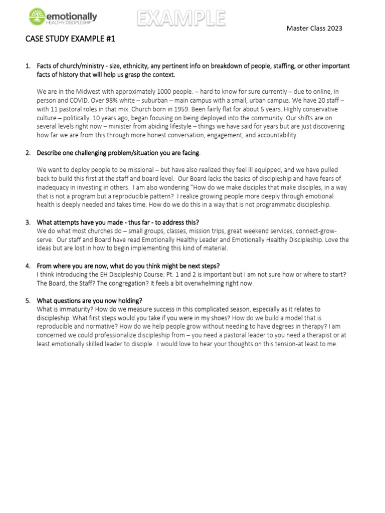 Masterclass Sample Case Studies Pdf Pastor Leadership