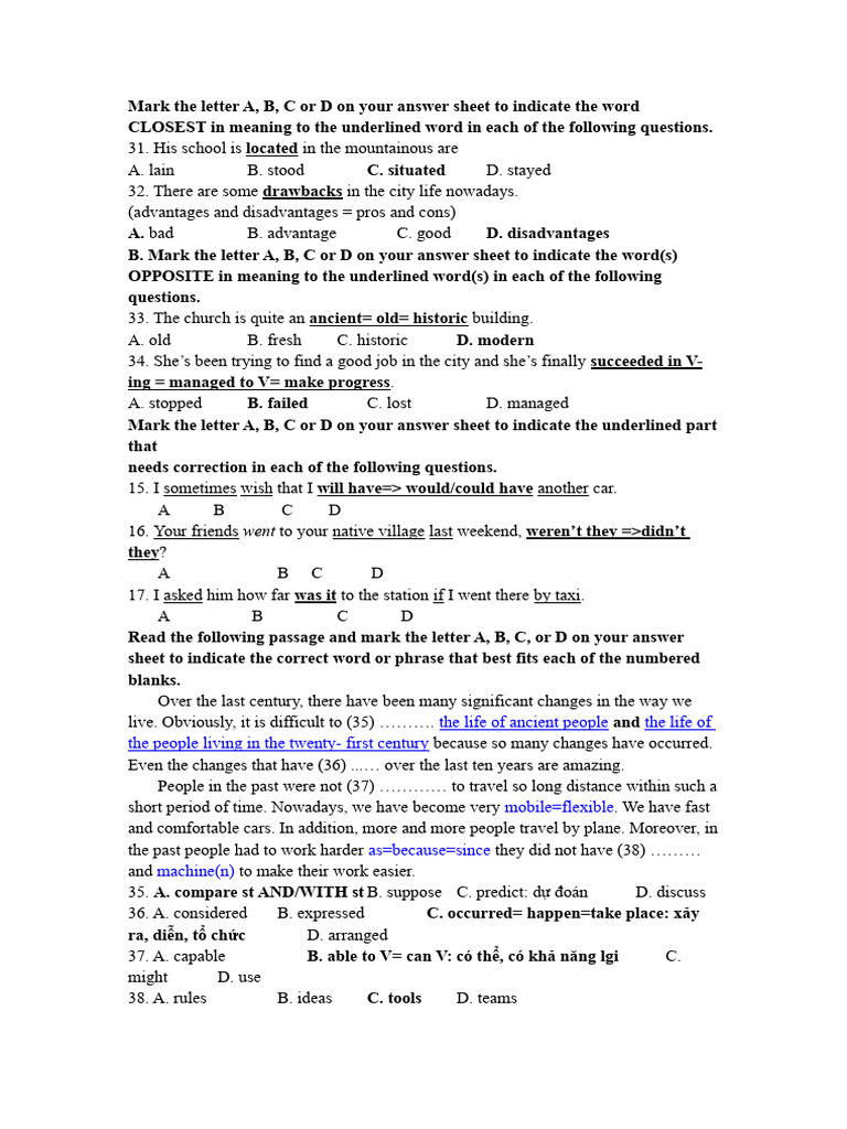Vocabulary and Grammar Practice Test | PDF