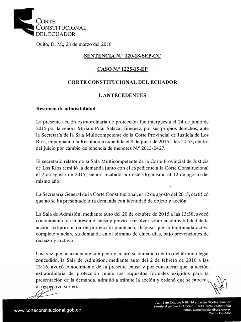Sentencia sobre tenencia de menores en Ecuador | PDF | Debido al ...