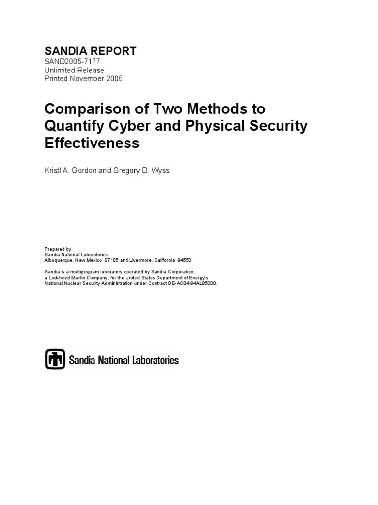 Comparison of Two Methods To Quantify Cyber and Physical Security ...