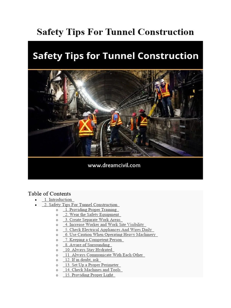 Safety Tips For Tunnel Construction Pdf Tunnel Personal