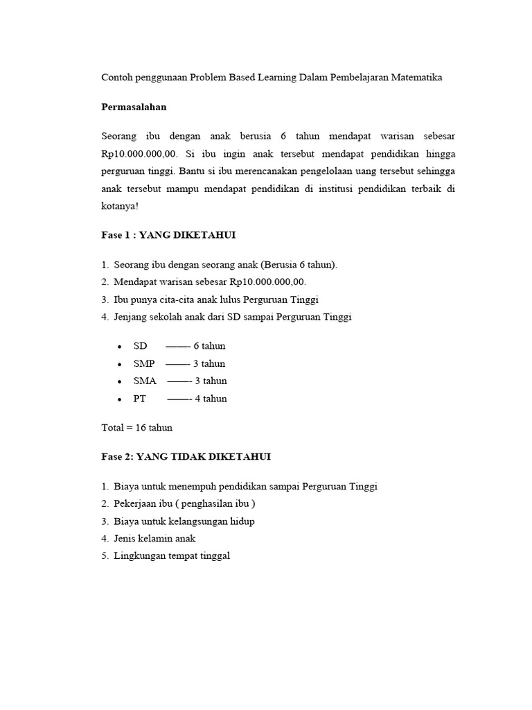 Contoh Penggunaan Problem Based Learning Dalam Pembelajaran Matematika ...