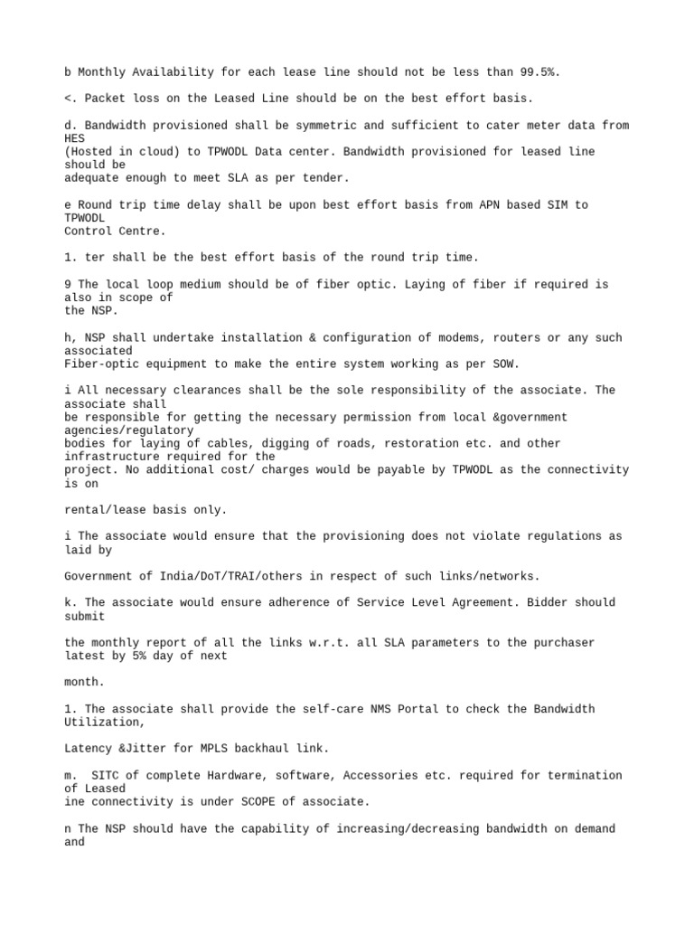 Leased Line Requirements & SLA Guidelines | PDF