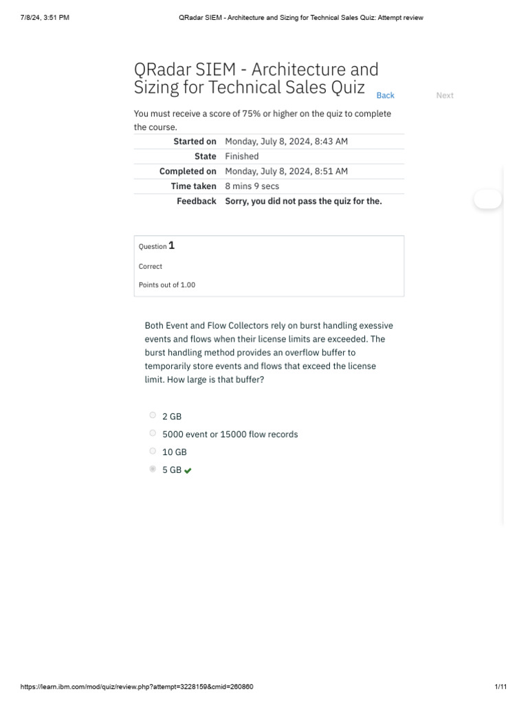 QRadar SIEM - Architecture and Sizing For Technical Sales Quiz