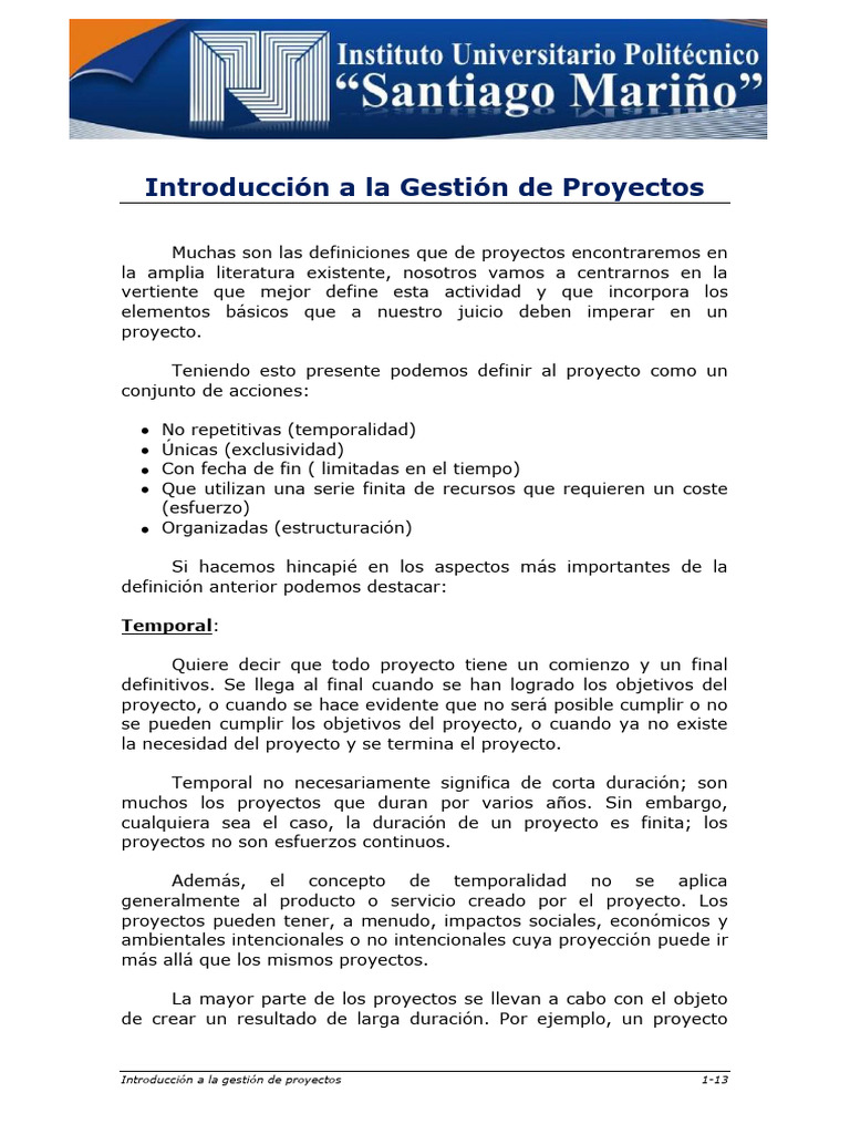 Introducción a la Gestión de Proyectos | PDF | Planificación | Gestión ...