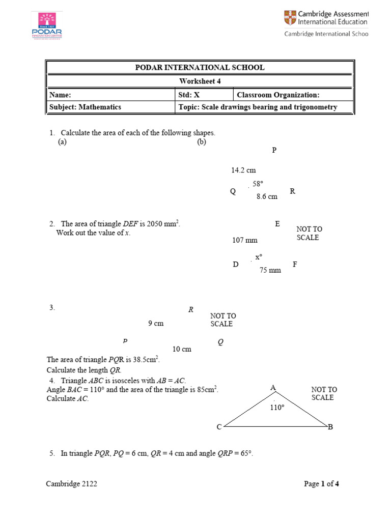 WS - 4 - QP - Cambridge - X - Math - Scale Drawings, Bearings and ...