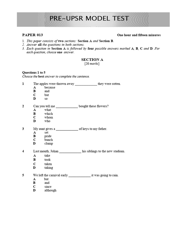 Pre-UPSR Model Test Paper 013 | PDF