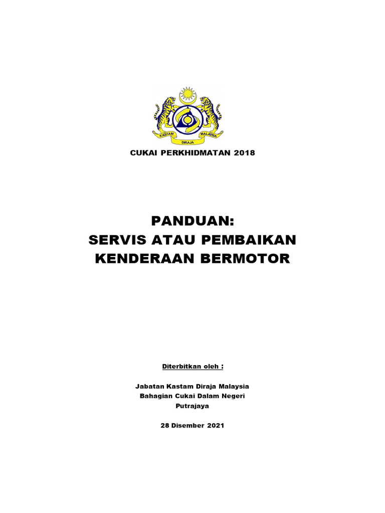Panduan Servis Atau Pembaikan Kenderaan Bermotor 20211227 | PDF