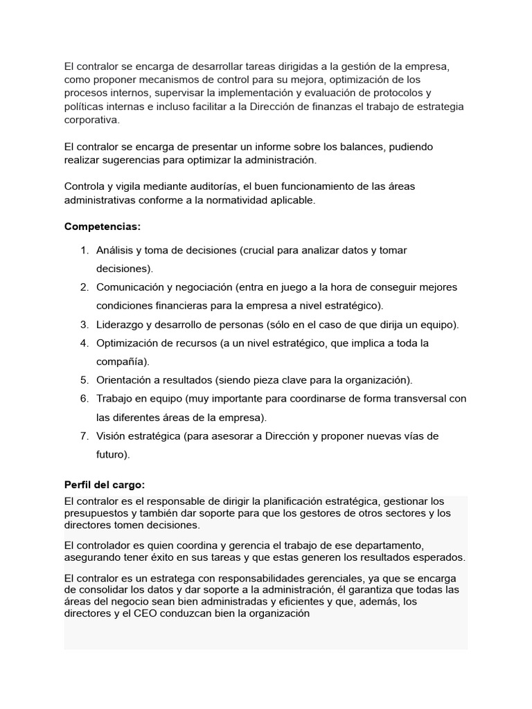 Gerente de Auditoria y Procesos | PDF | Contralor | Planificación