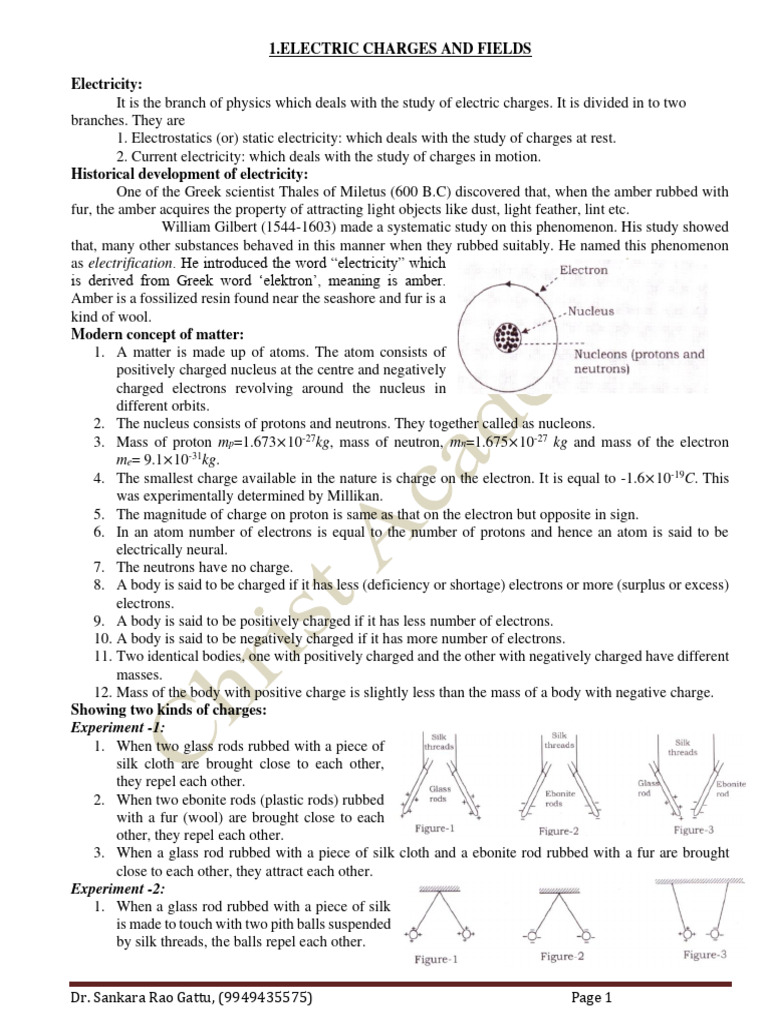 Electric Charges and Their Properties | PDF | Electric Charge | Electron