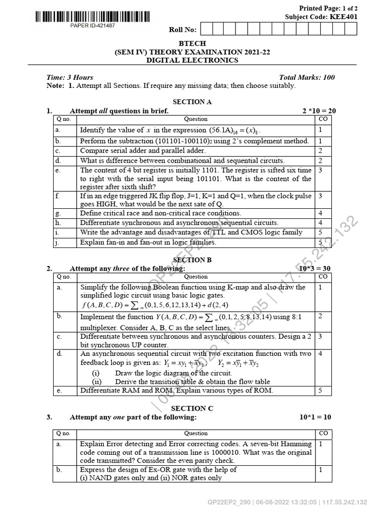 Digital Electronics Kee401 | PDF | Logic Gate | Electrical Engineering