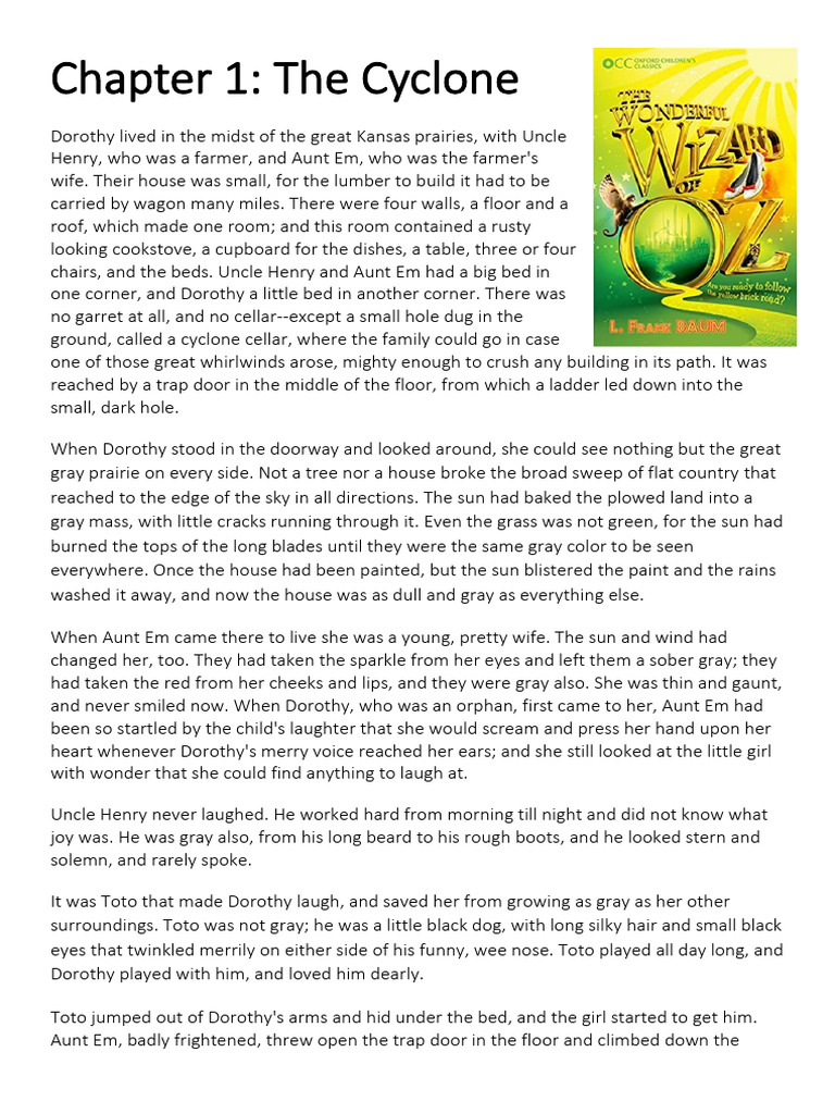 Wizardofoz Comprehension Chapter 1 | PDF | Aunt Em | Dorothy Gale