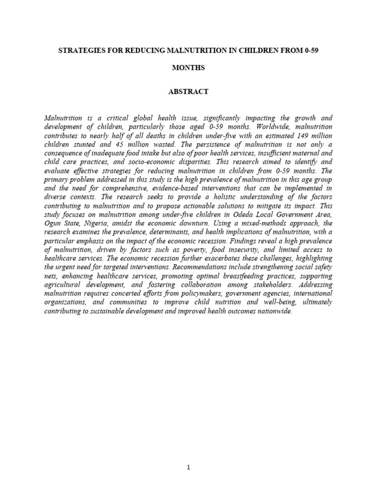 Reducing Malnutrition in Children 0-59 Months | PDF | Malnutrition ...