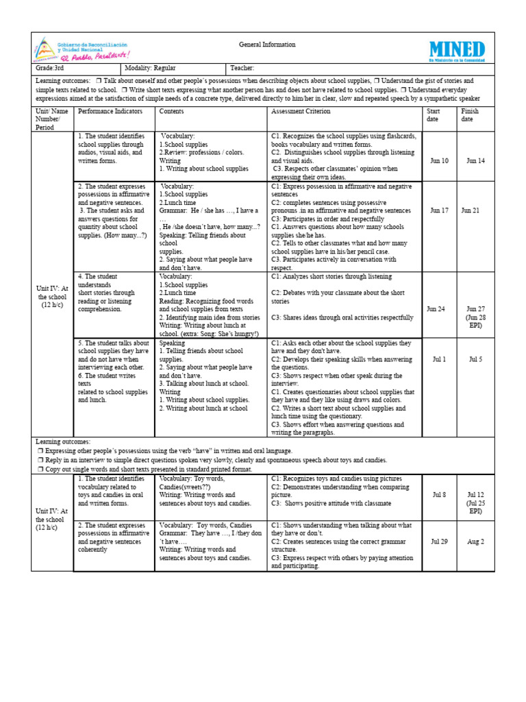 3rd G Class Program JUN JUL 2024 | PDF | Vocabulary | Reading Comprehension