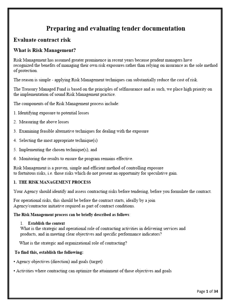Preparing and Evaluating Tender Documentation | PDF | Risk | Risk ...