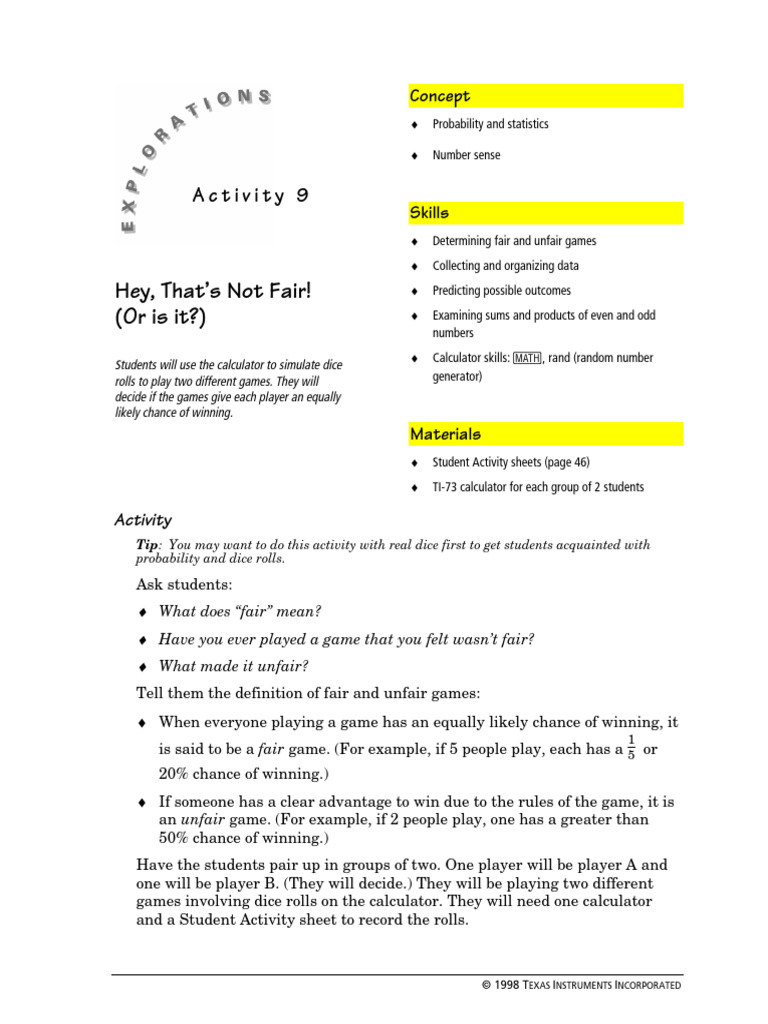 DiscoverMath TI73 G56 Act09 | PDF | Probability | Applied Mathematics