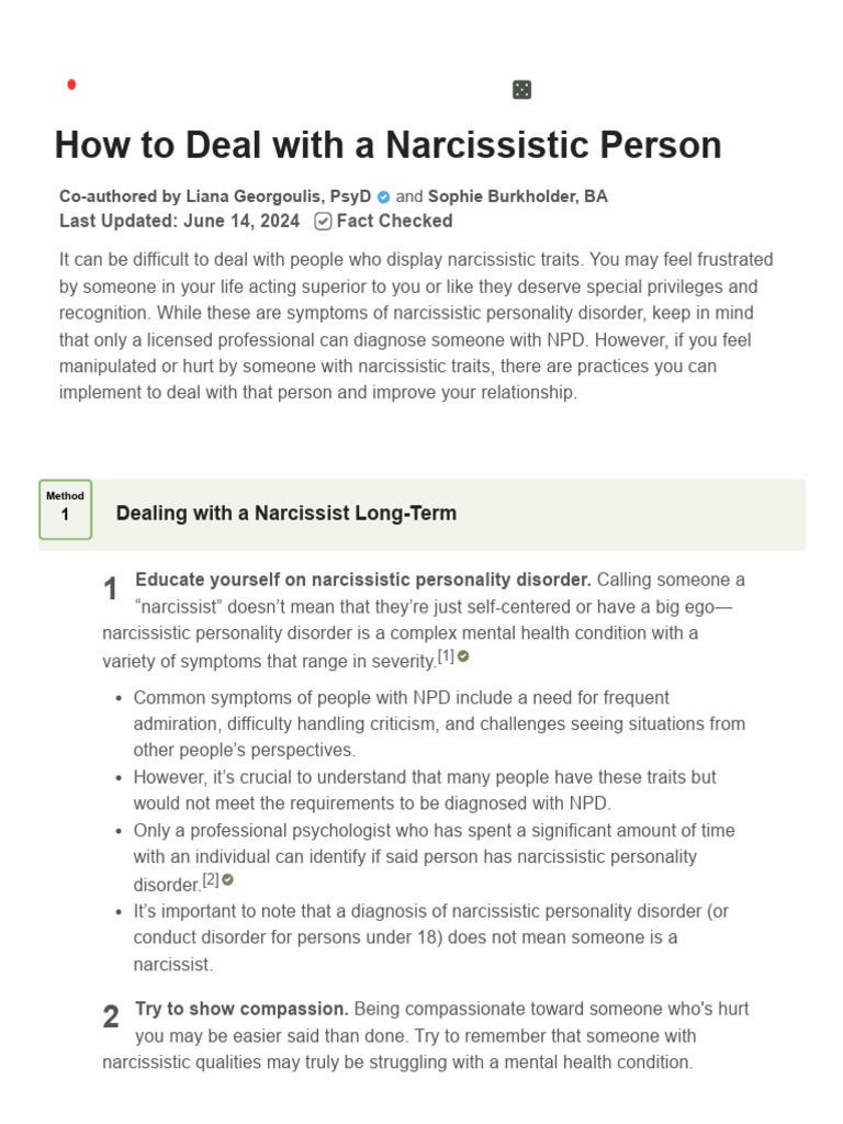 Deal With A Narcissist | PDF | Narcissism | Psychotherapy