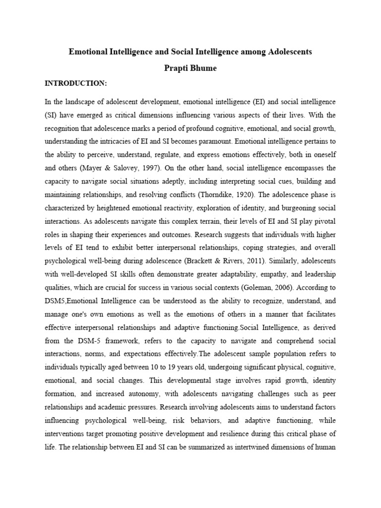 Emotional Intelligence and Social Intelligence Among Adolescents 2 ...