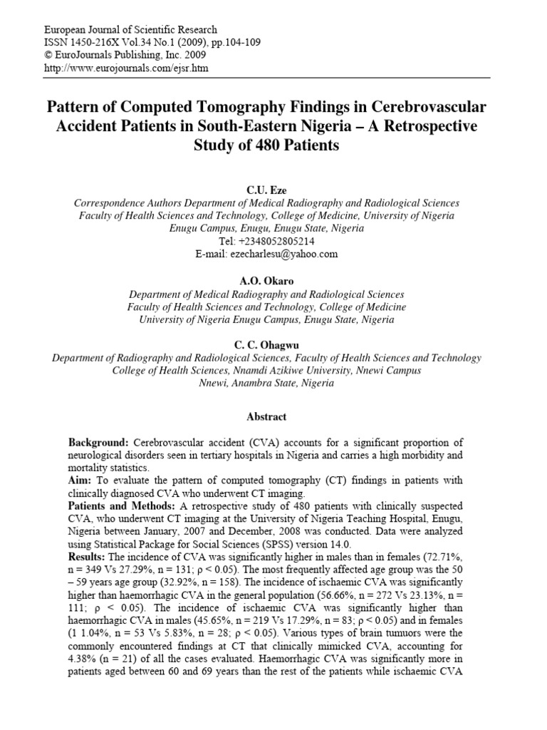 Pattern of Computed Tomography Findings in Cerebro | PDF | Stroke | Ct Scan