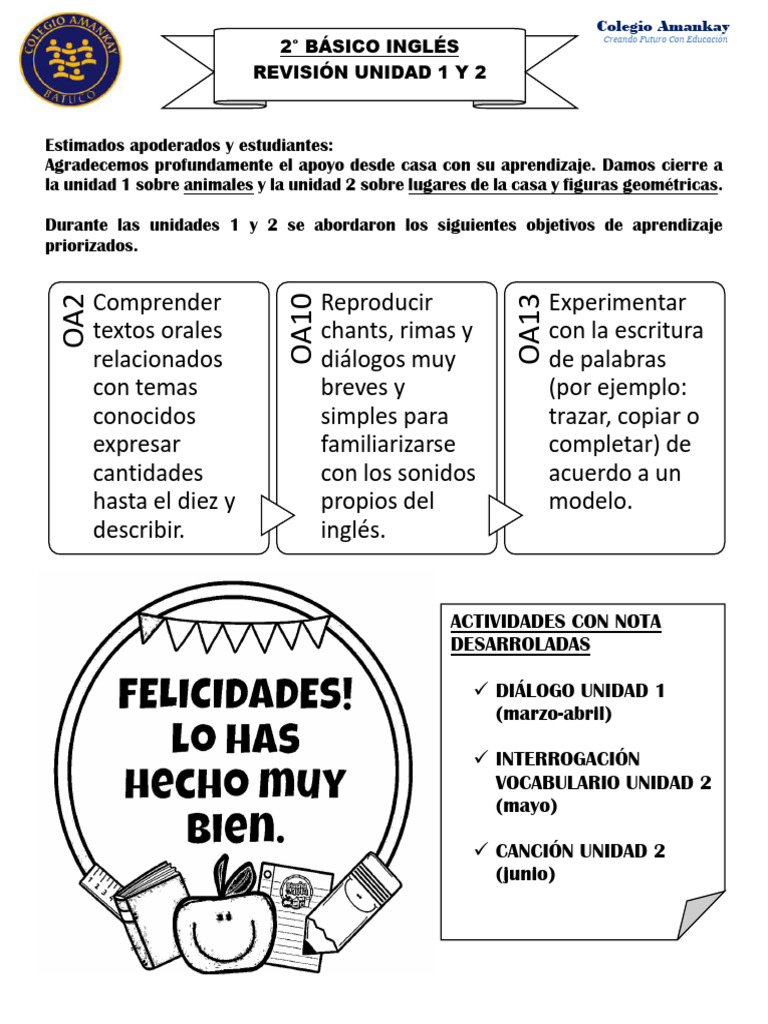 Actividades de Inglés 2° Básico | PDF