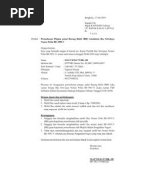 Contoh Surat Permohonan Pinjam Pakai Barang Bukti 