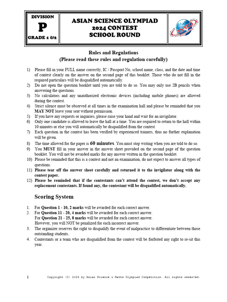 ASMO L1 (G1&2) Science - Unlocked | PDF | Science & Mathematics