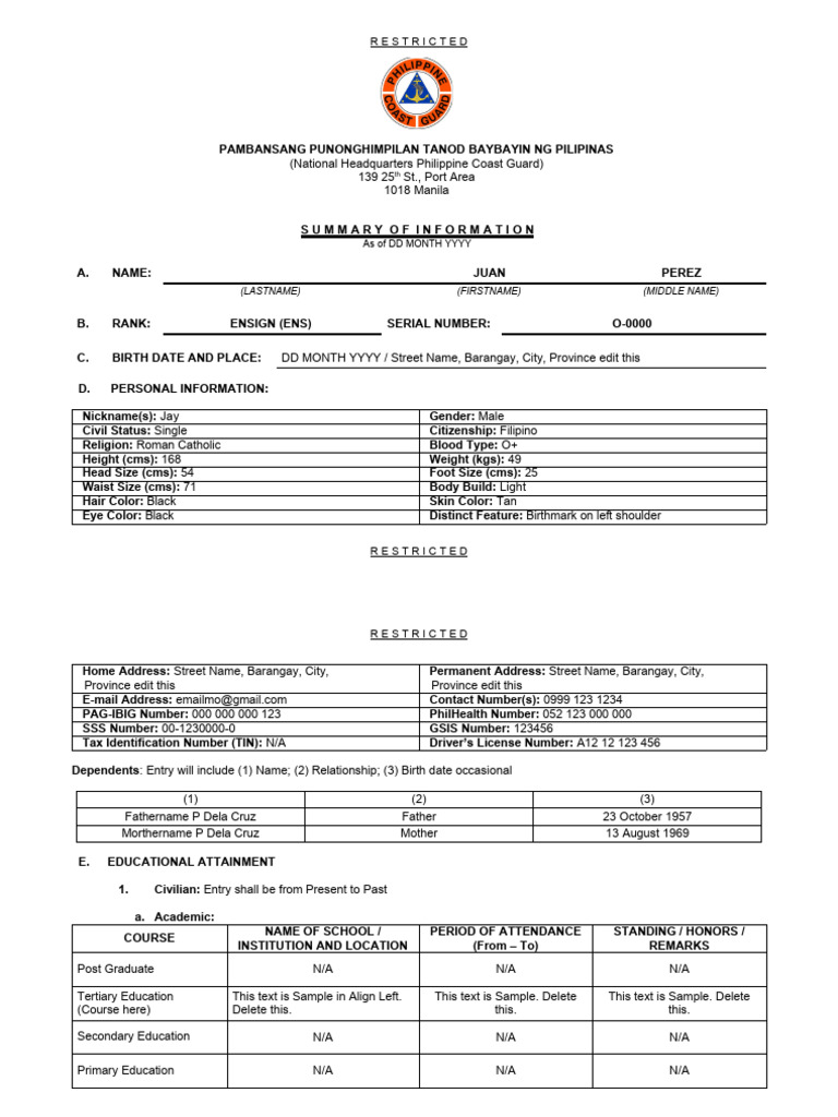 SOI Template for Philippine Military | PDF