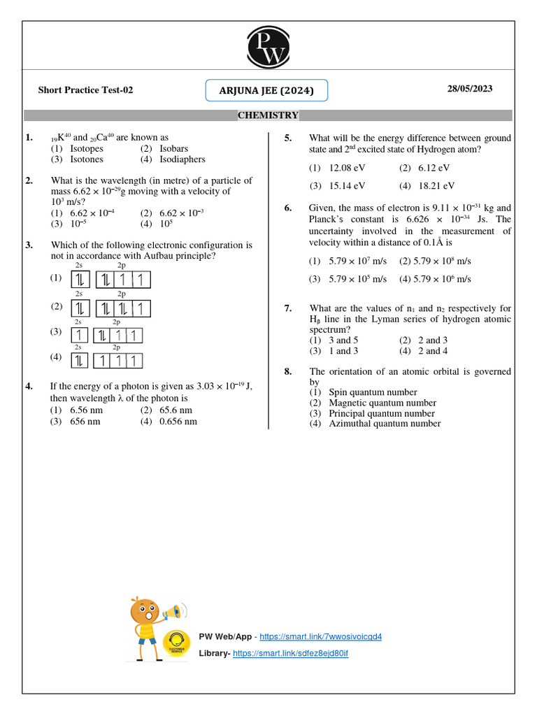 Chemistry Practice Test Questions | PDF | Electronvolt | Atomic