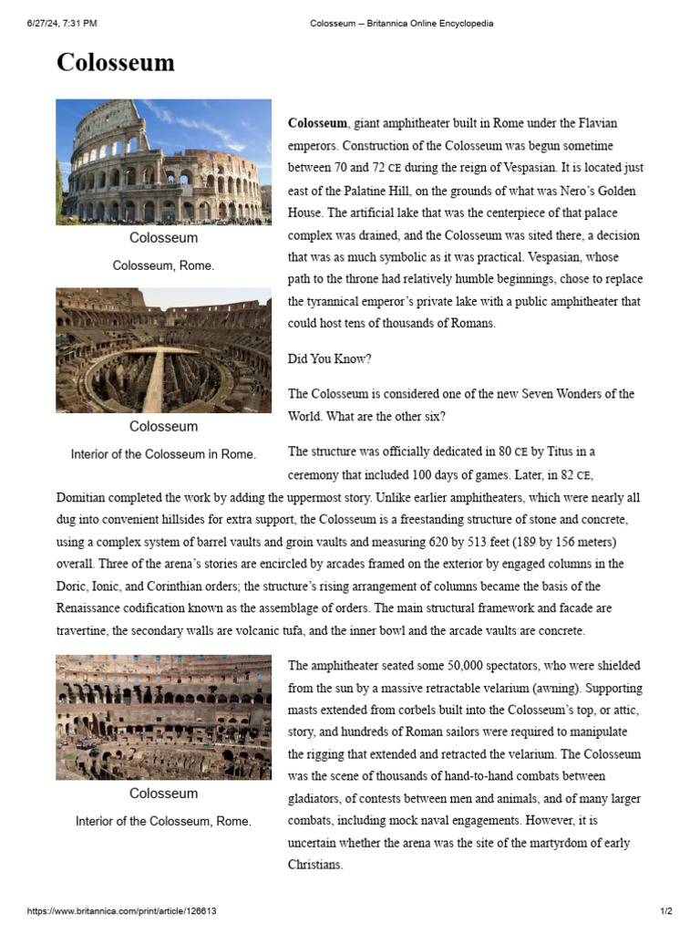 Interior of Rome's Colosseum Explained | PDF