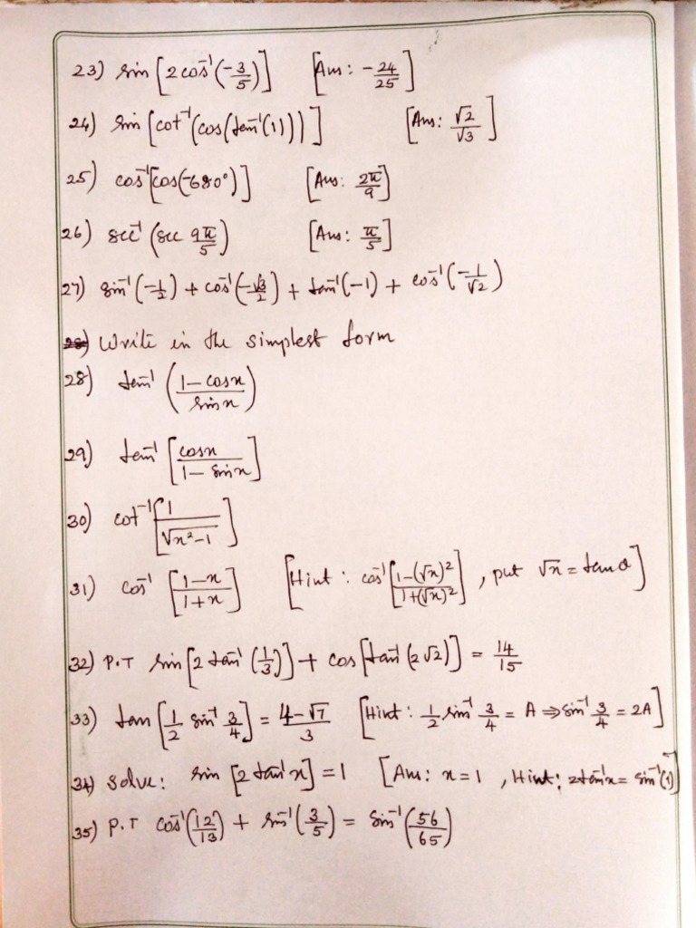 Inverse Trigonometry Functions Pdf