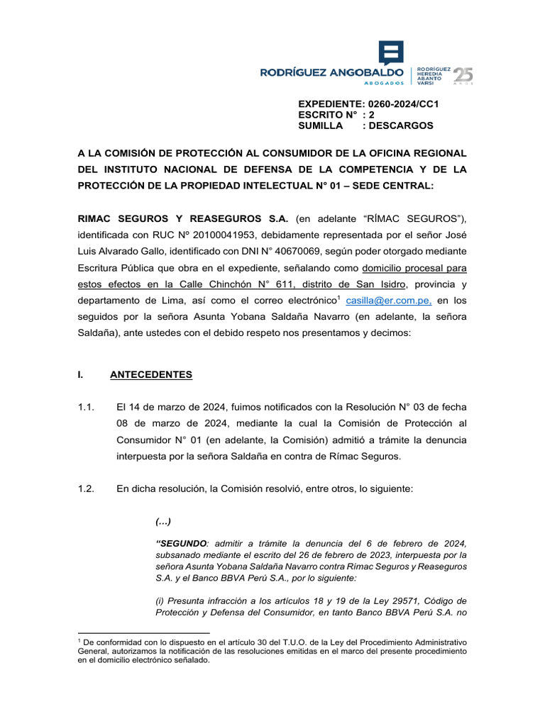 Descargos de Rímac Seguros ante INDECOPI | PDF | Seguro | Póliza de seguros