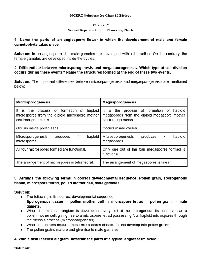 Ncert Soln CL 12 Bio CH 2 | PDF | Biology | Biological Processes