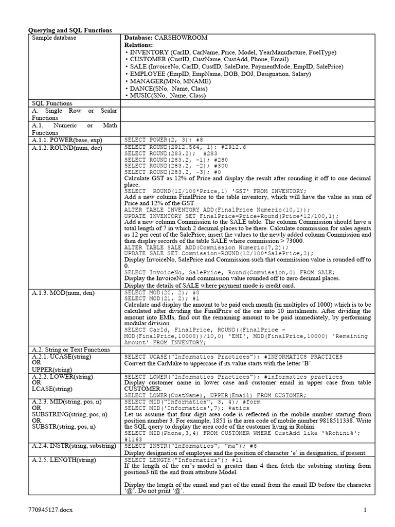 CH 01 - Querying and SQL Leip101 - Codes Only | PDF | Database Index ...
