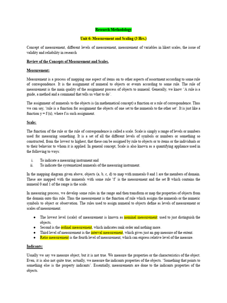 Unit 6 Research Methodology Pdf Level Of Measurement Measurement