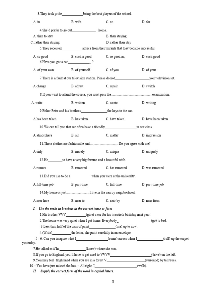 English Grammar Practice Exercises | PDF | Bees | Framing (Construction)