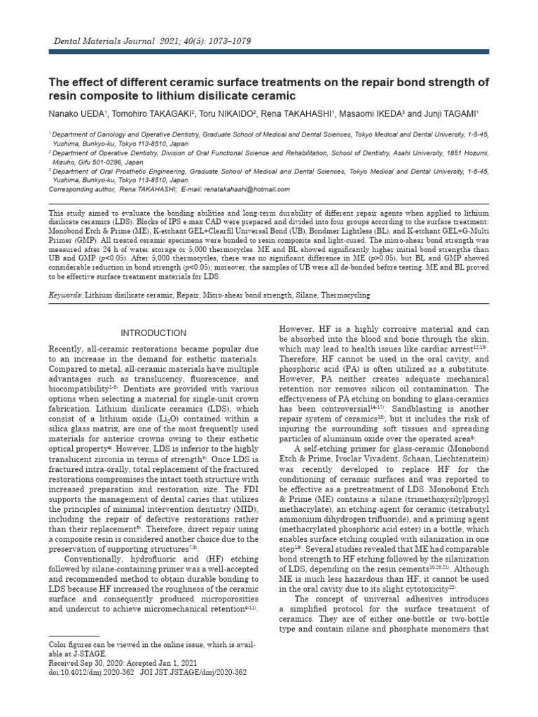 The Effect of Different Ceramic Surface Treatments On The Repair Bond ...