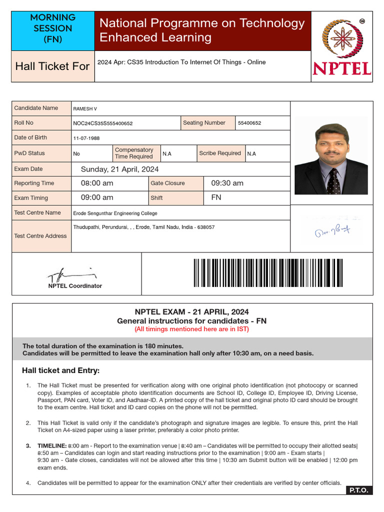 Nptel hall ticket PDF Identity Document