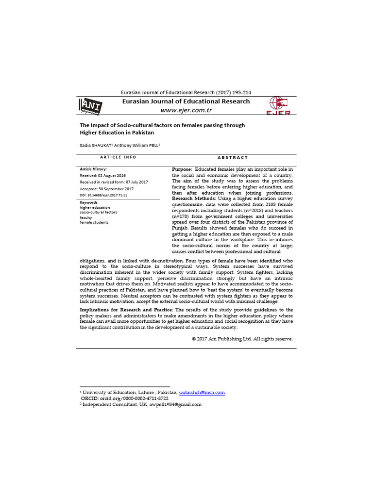 The Impact of Socio Cultural Factors On Females Passing 24tvhga2ih ...