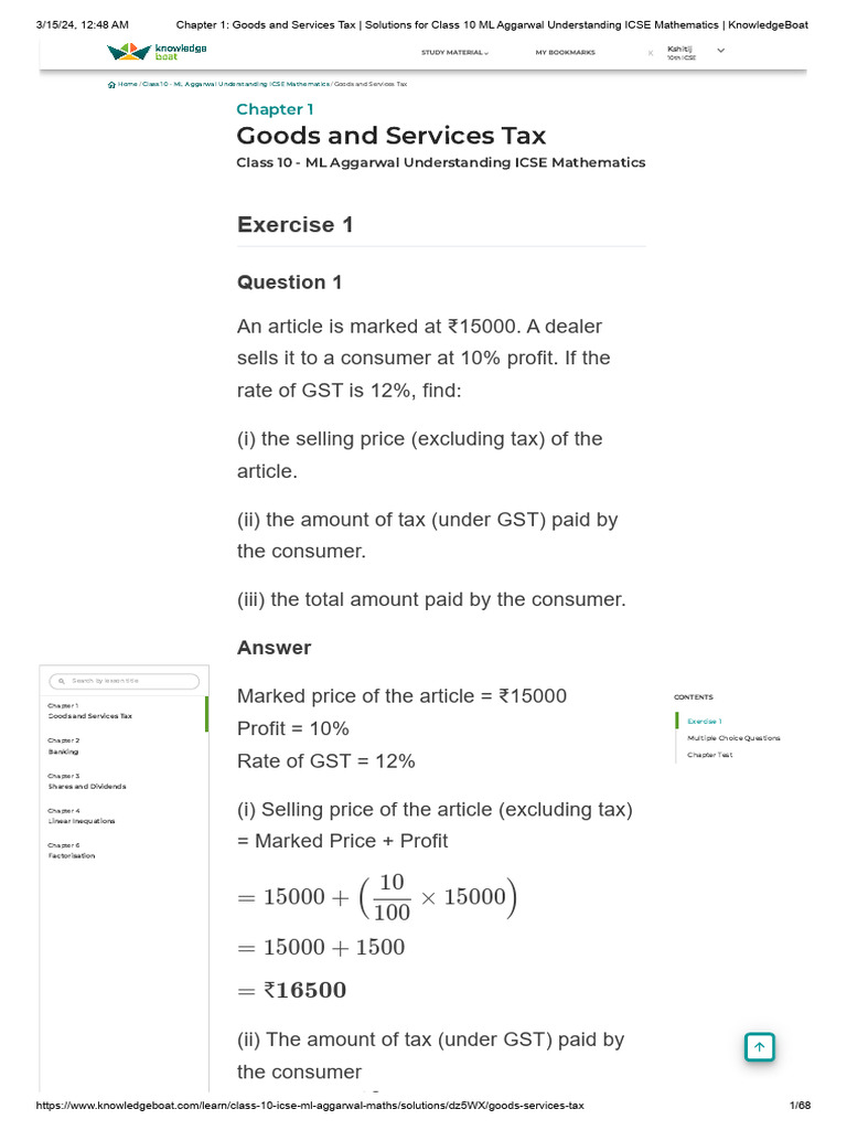 Class 10 GST Solutions Explained | PDF | Value Added Tax | Taxes