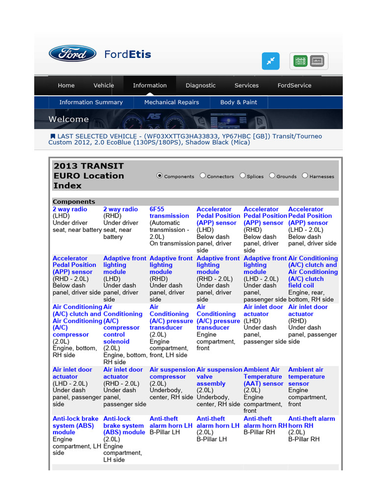 152-1 Component Location Charts | PDF | Fuel Injection | Anti Lock ...