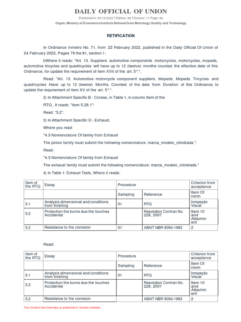 Retification DOU Ordinance 71 | PDF