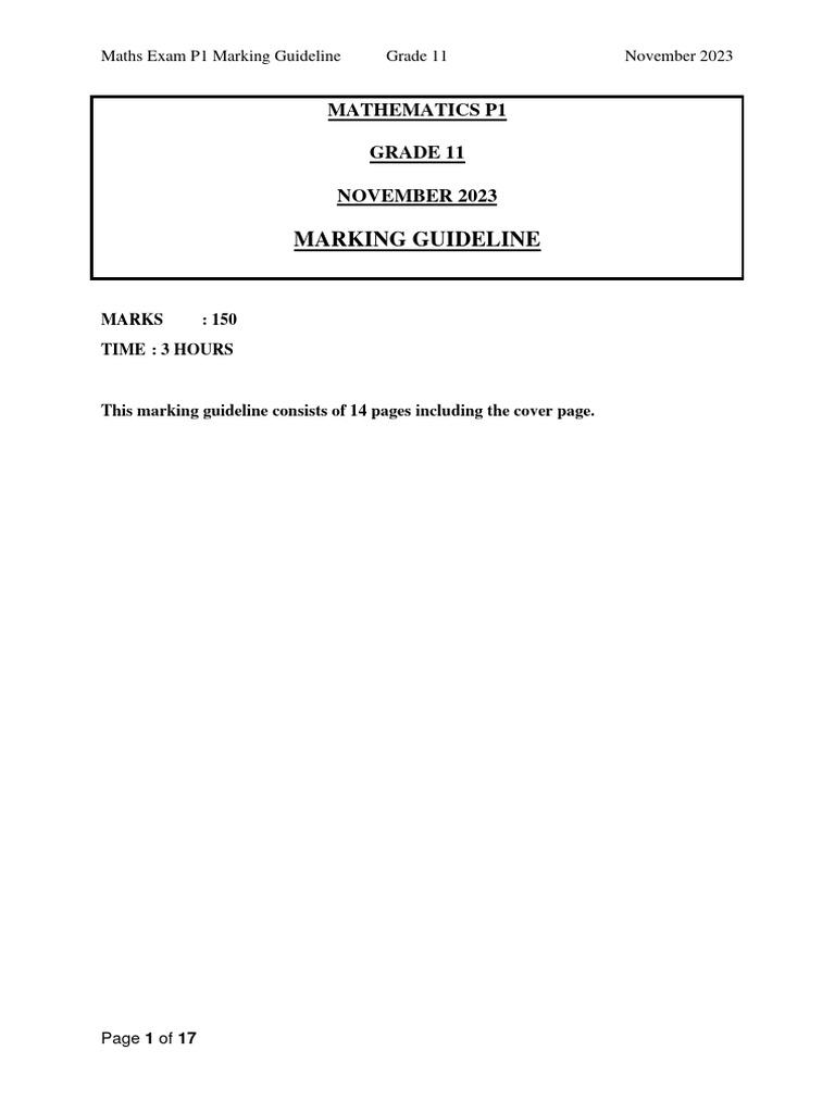 Grade 11 Maths P1 Marking Guide 2023 | PDF | Mathematical Objects ...