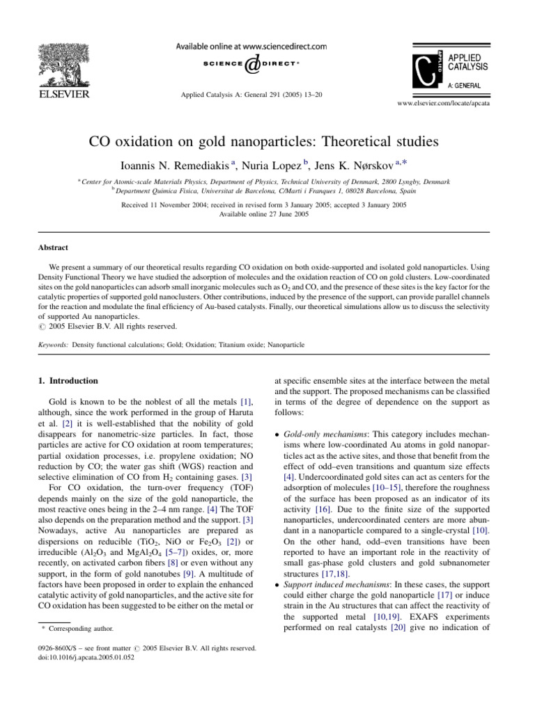 CO Oxidation On Gold nanoparticles-Remediakis-2005IMPORT | PDF ...