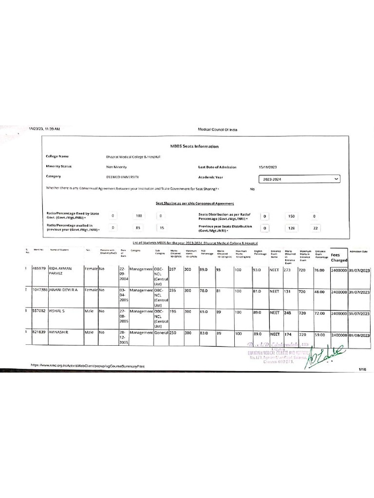 MBBS Academic Year 2023 - 2024 | PDF