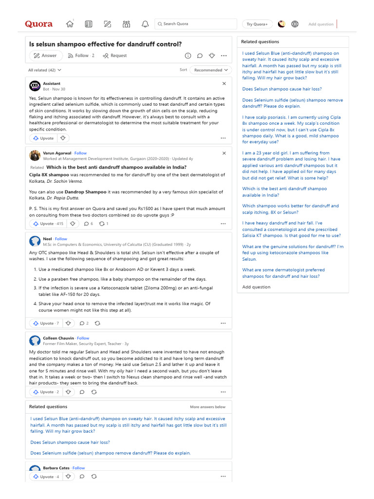 Is Selsun Shampoo Effective For Dandruff Control Quora PDF Shampoo Dermatology