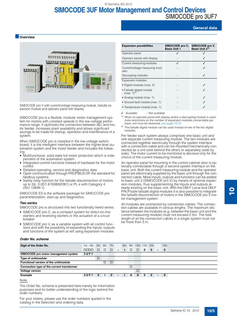 SIMOCODE Pro Motor Management Overview | PDF | Electromagnetic ...