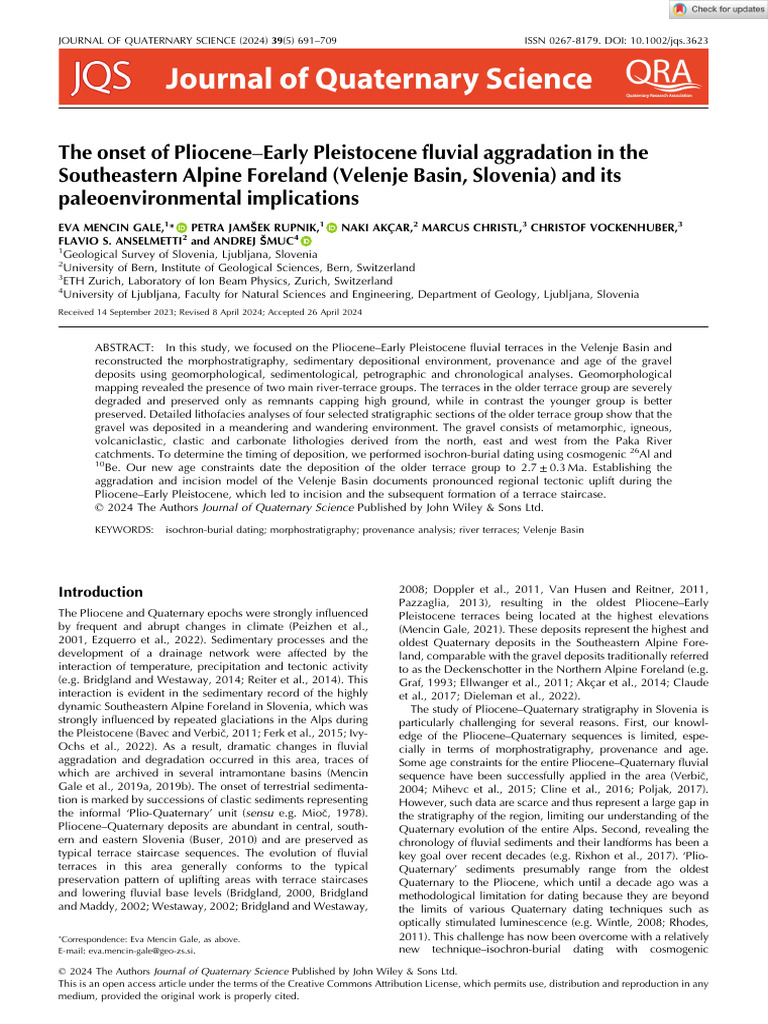 Gale Et Al (2024) The Onset of Pliocene Early Pleistocene Fluvial ...