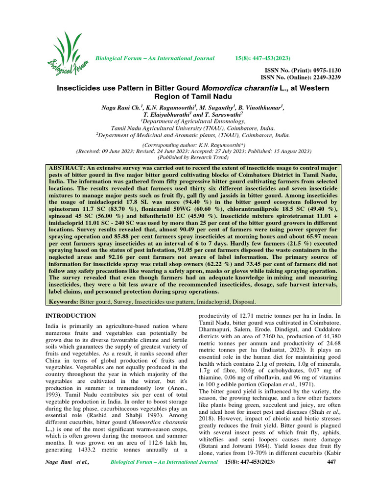 Insecticide Usage in Bitter Gourd Cultivation | PDF | Pesticide ...