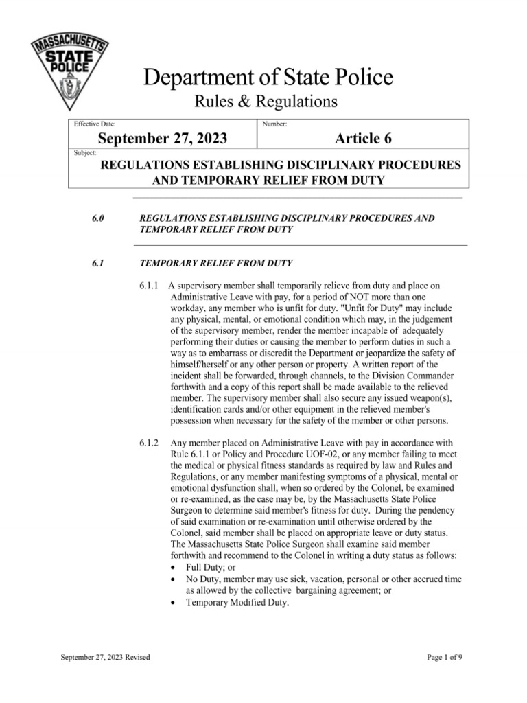 Article 6 Regulations Establishing Disciplinary Procedures and