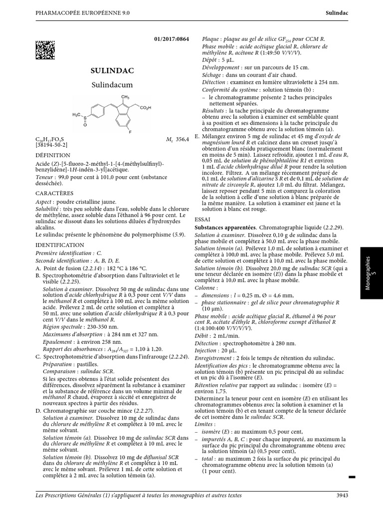 Sulindac et Sulpiride : Monographies détaillées | PDF | Chromatographie ...